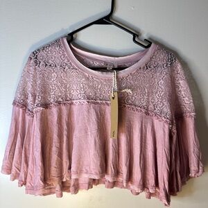 POL Pink Cropped Ruffled Blouse